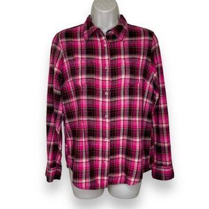 Wrangler Pink Plaid Flannel Long Sleeve Button Front Shirt Women Medium Cotton